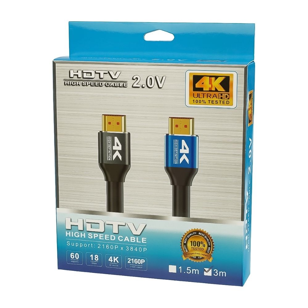 HDMI кабель 2.0V 4K 3840P позолоченными коннекторами 3m, чорний