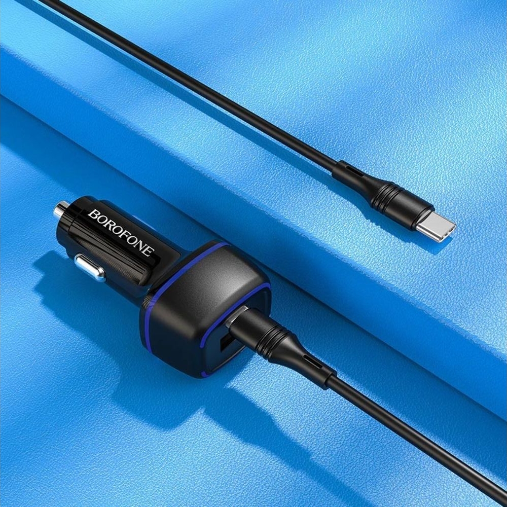 Автомобильний зарядний пристрій Borofone BZ14A USB/ Type-C, Quick Charge, PD черное + кабель Type-C на Type-C | зарядка, зарядное устройство