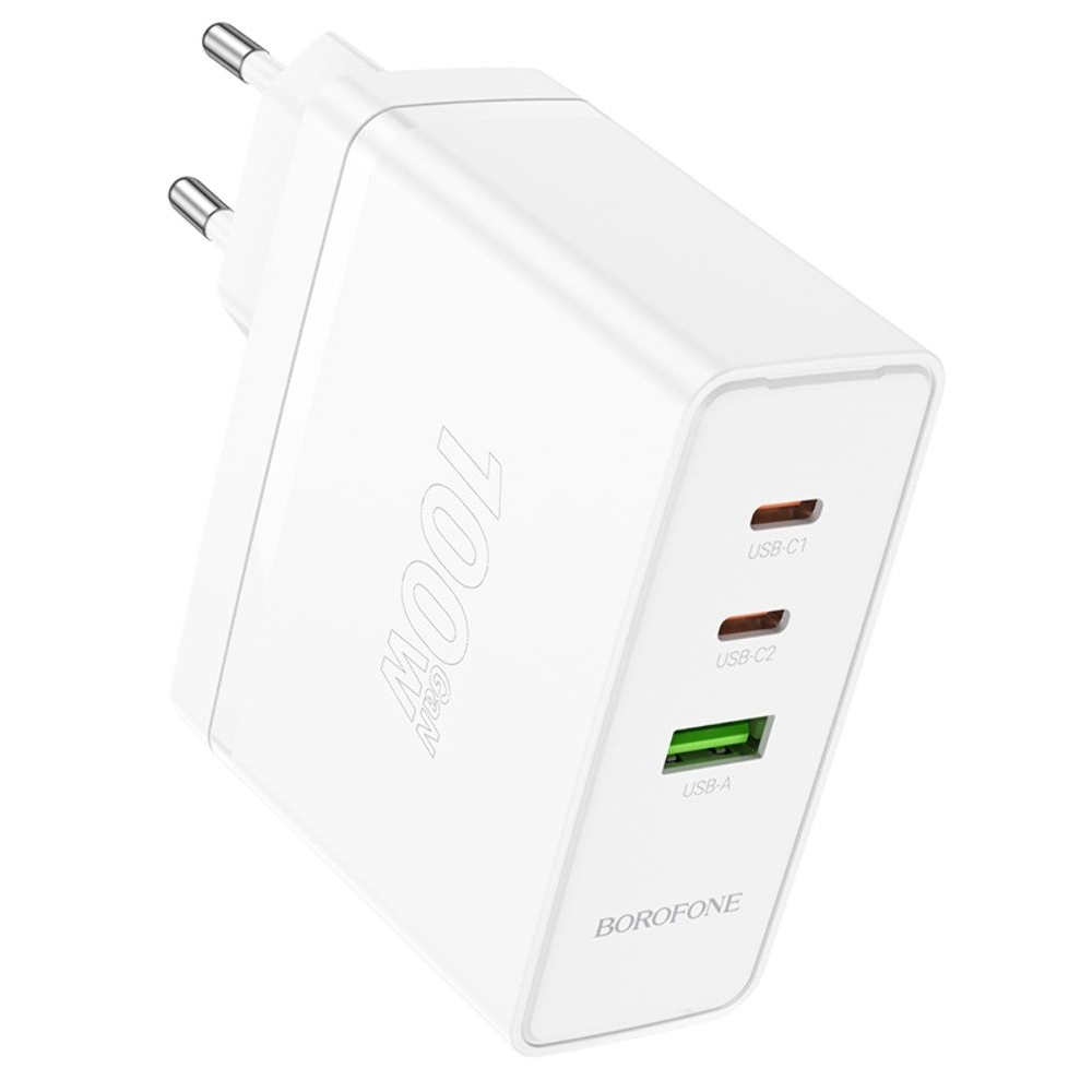Сетевое зарядное устройство Borofone BN11, 1 USB, 2 Type-C, PowerDelyvery (100 Вт), белое, без кабеля
