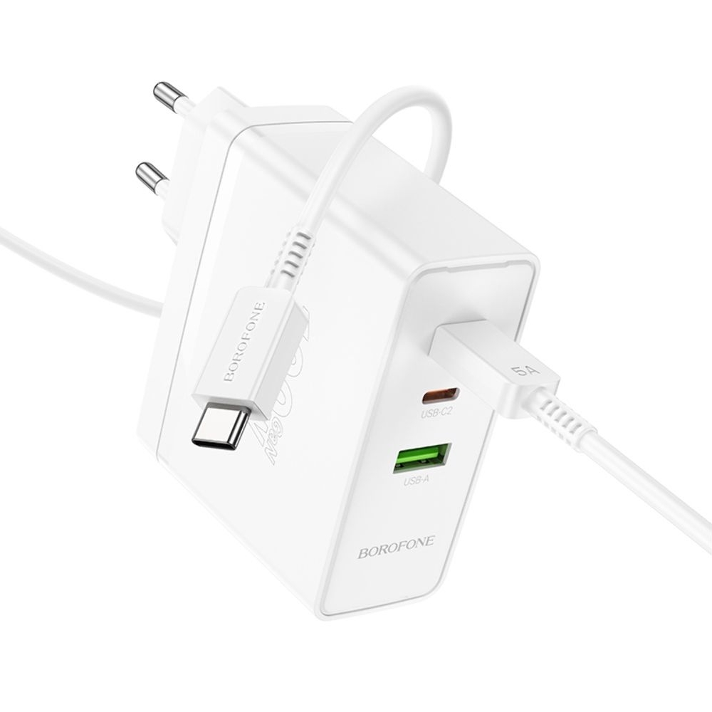 Сетевое зарядное устройство Borofone BN11, 1 USB, 2 Type-C, PowerDelyvery (100 Вт), белое, с кабелем кабель Type-C на Type-C