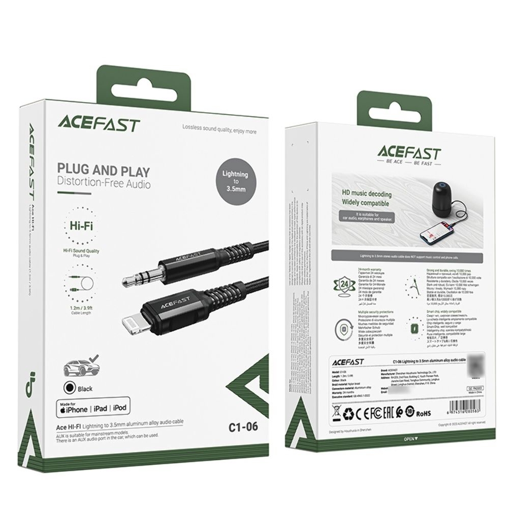 Кабель Acefast C1-06 Lightning to 3.5mm 1.2m, чорний