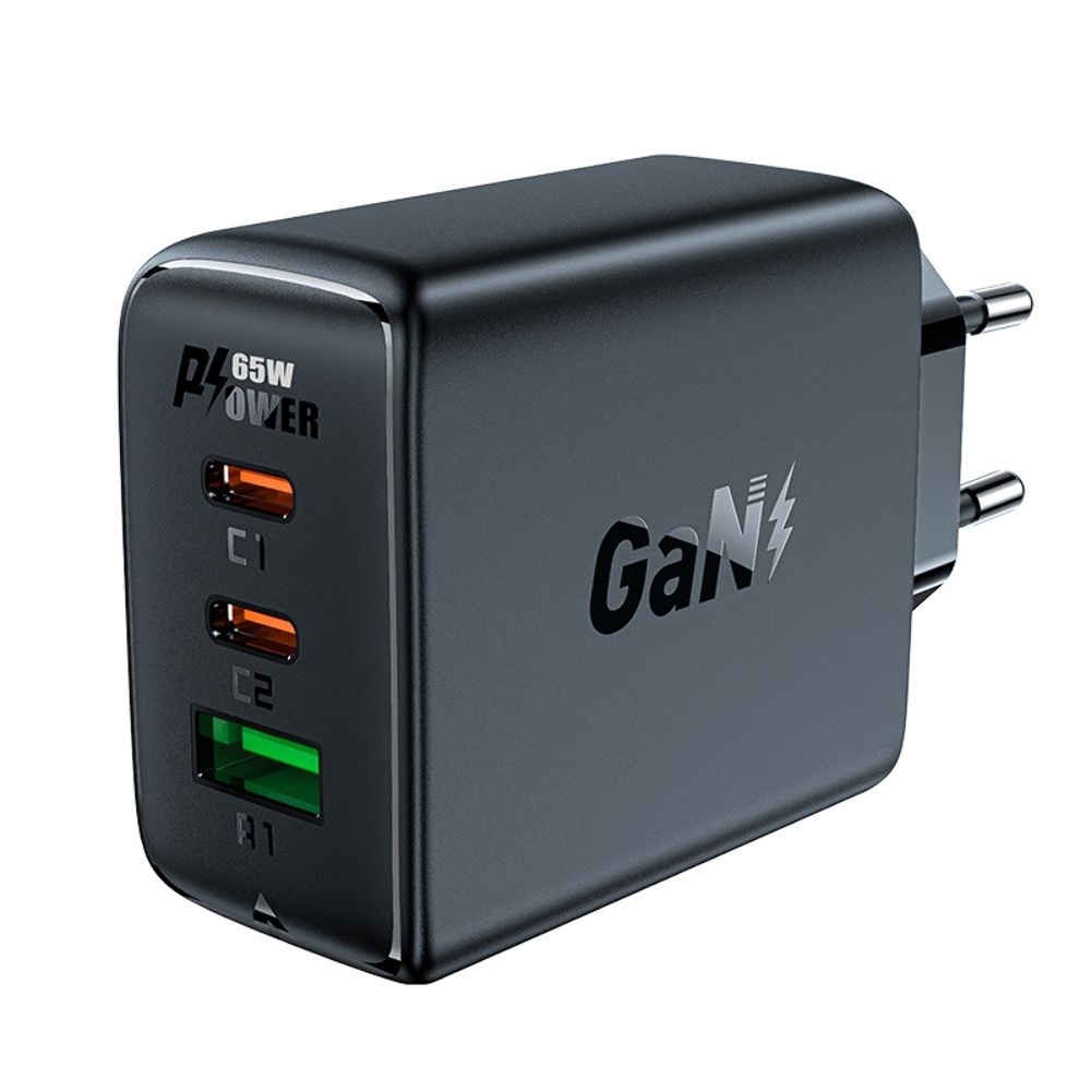 Сетевое зарядное устройство Acefast A41, 1 USB, 2 Type-C, Quick Charge, Power Delivery (65 Вт), GaN, черное