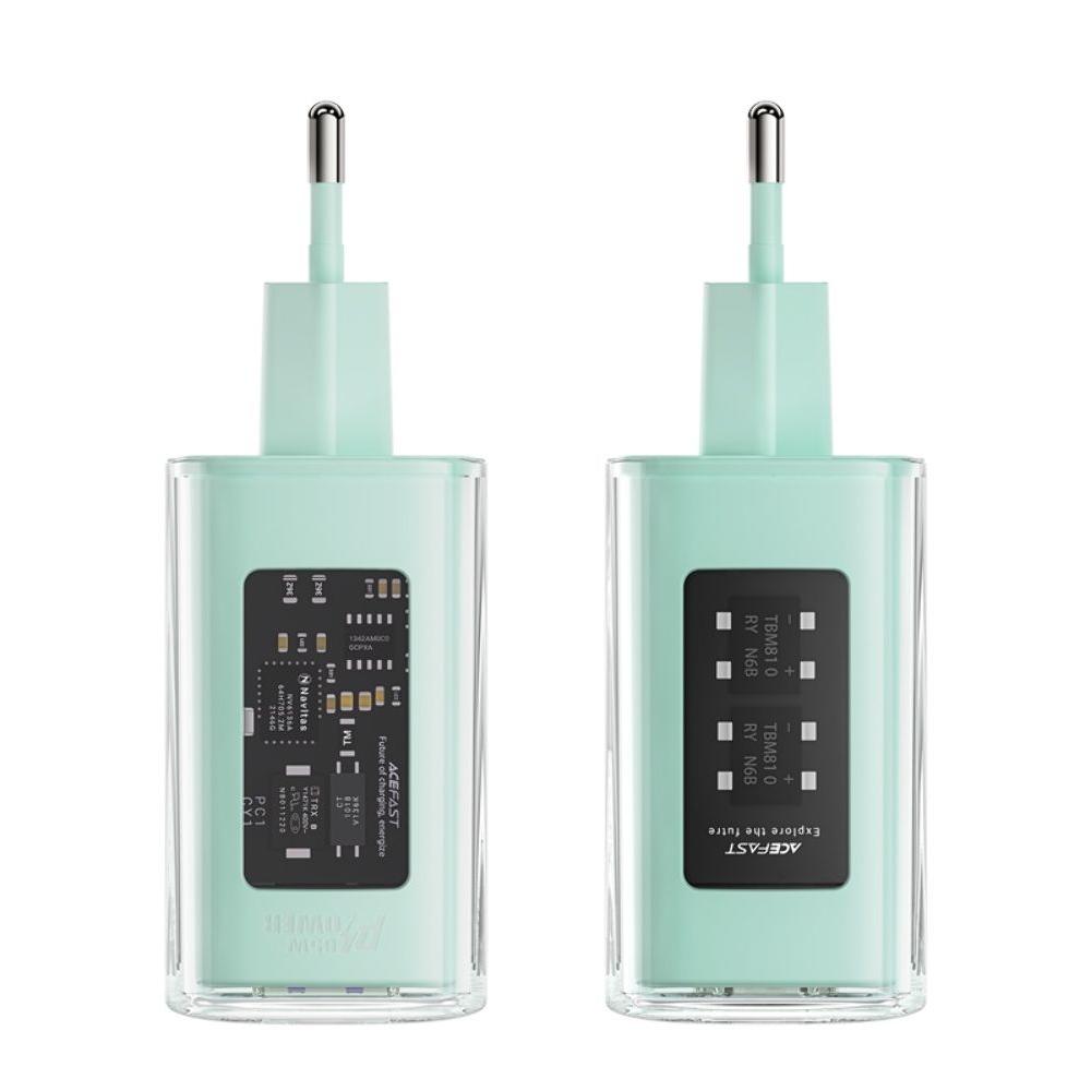 Сетевое зарядное устройство Acefast A45, 1 USB, 2 Type-C, Quick Charge, Power Delivery (65 Вт), GaN, бирюзовое
