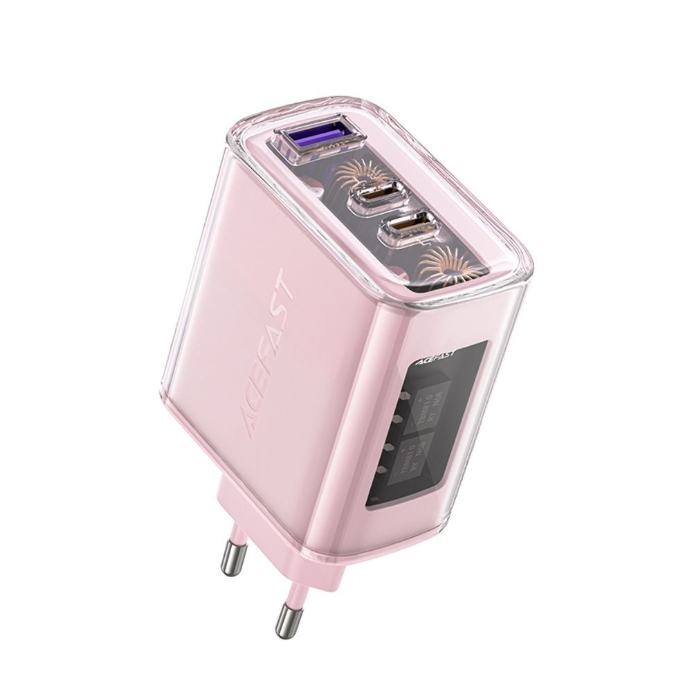 Сетевое зарядное устройство Acefast A45, 1 USB, 2 Type-C, Quick Charge, Power Delivery (65 Вт), GaN, розовое