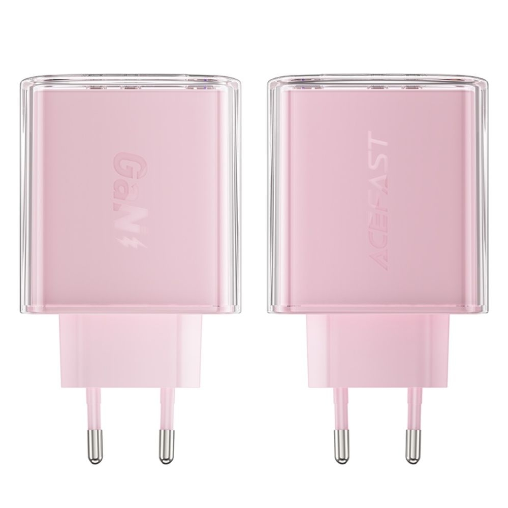 Сетевое зарядное устройство Acefast A45, 1 USB, 2 Type-C, Quick Charge, Power Delivery (65 Вт), GaN, розовое