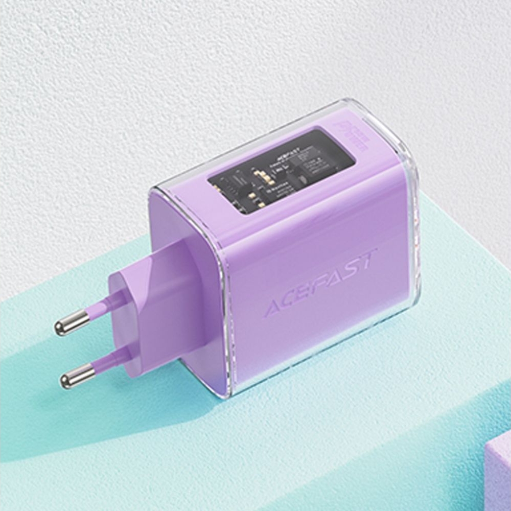 Сетевое зарядное устройство Acefast A45, 1 USB, 2 Type-C, Quick Charge, Power Delivery (65 Вт), GaN, фиолетовое