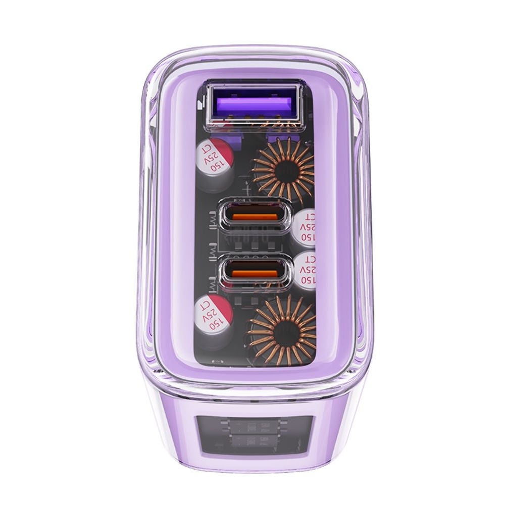 Сетевое зарядное устройство Acefast A45, 1 USB, 2 Type-C, Quick Charge, Power Delivery (65 Вт), GaN, фиолетовое