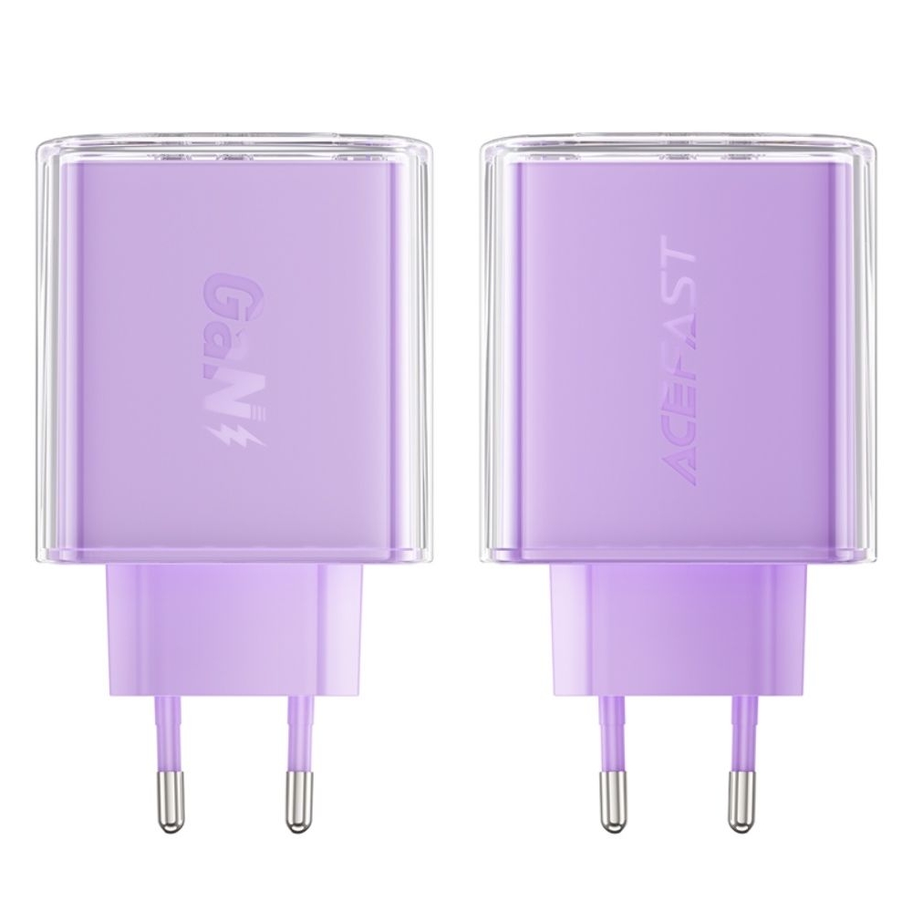 Сетевое зарядное устройство Acefast A45, 1 USB, 2 Type-C, Quick Charge, Power Delivery (65 Вт), GaN, фиолетовое