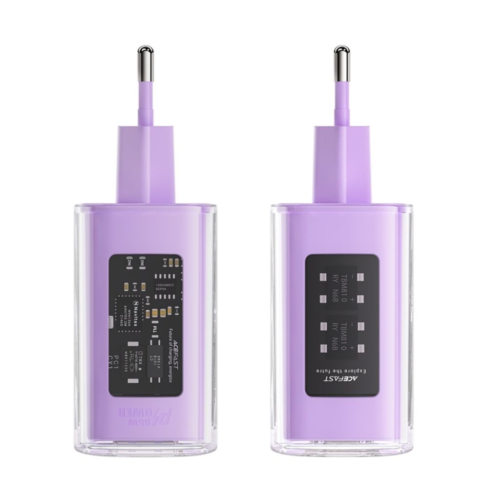 Сетевое зарядное устройство Acefast A45, 1 USB, 2 Type-C, Quick Charge, Power Delivery (65 Вт), GaN, фиолетовое