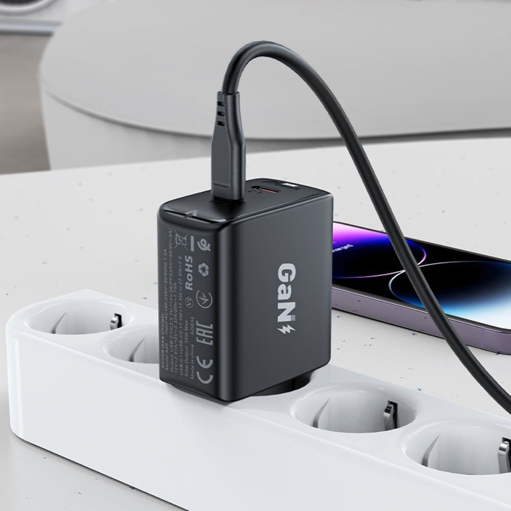 Сетевое зарядное устройство Acefast A49, 2 Type-C , Power Delivery (35 Вт), GaN, черное