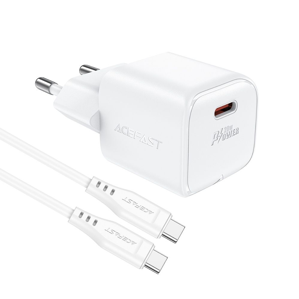 Сетевое зарядное устройство Acefast A73 mini Type-C, Power Delivery (20 Вт), GaN, с кабелем Type-C на Type-C, белое