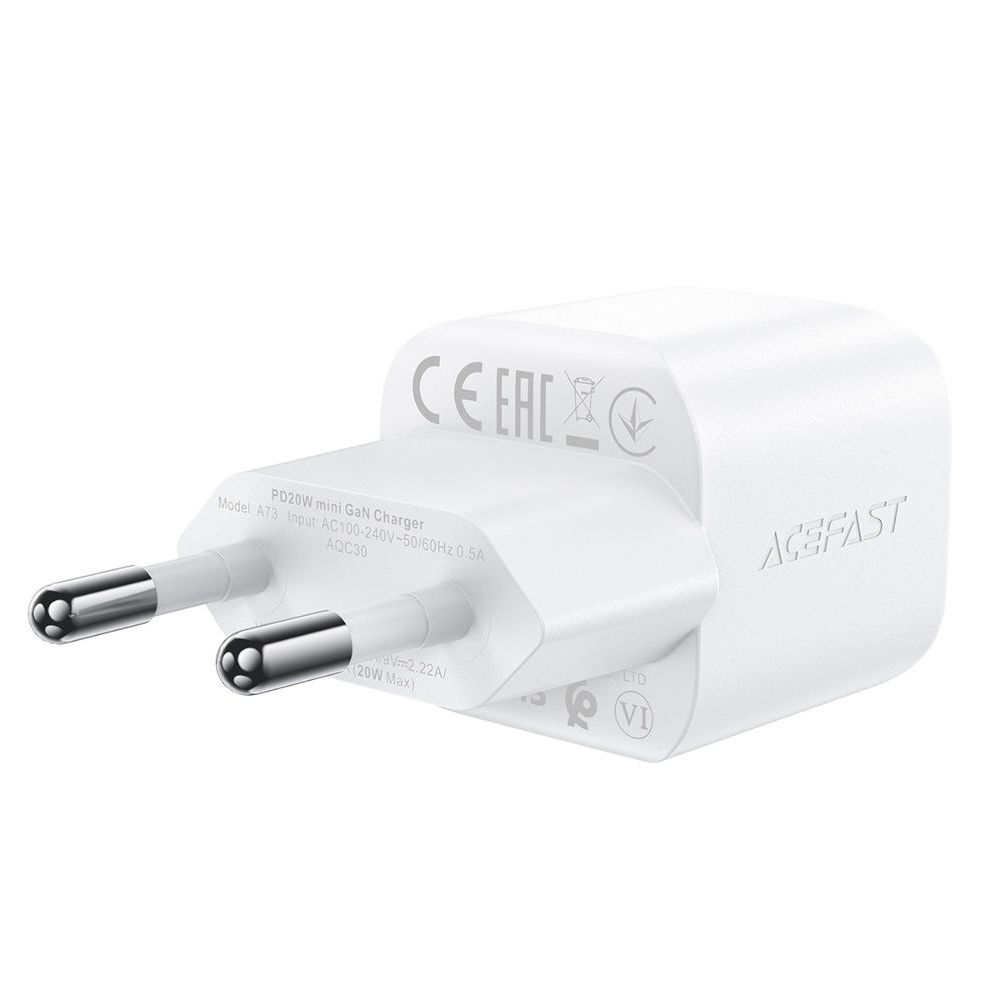 Сетевое зарядное устройство Acefast A73 mini Type-C, Power Delivery (20 Вт), GaN, с кабелем Type-C на Type-C, белое