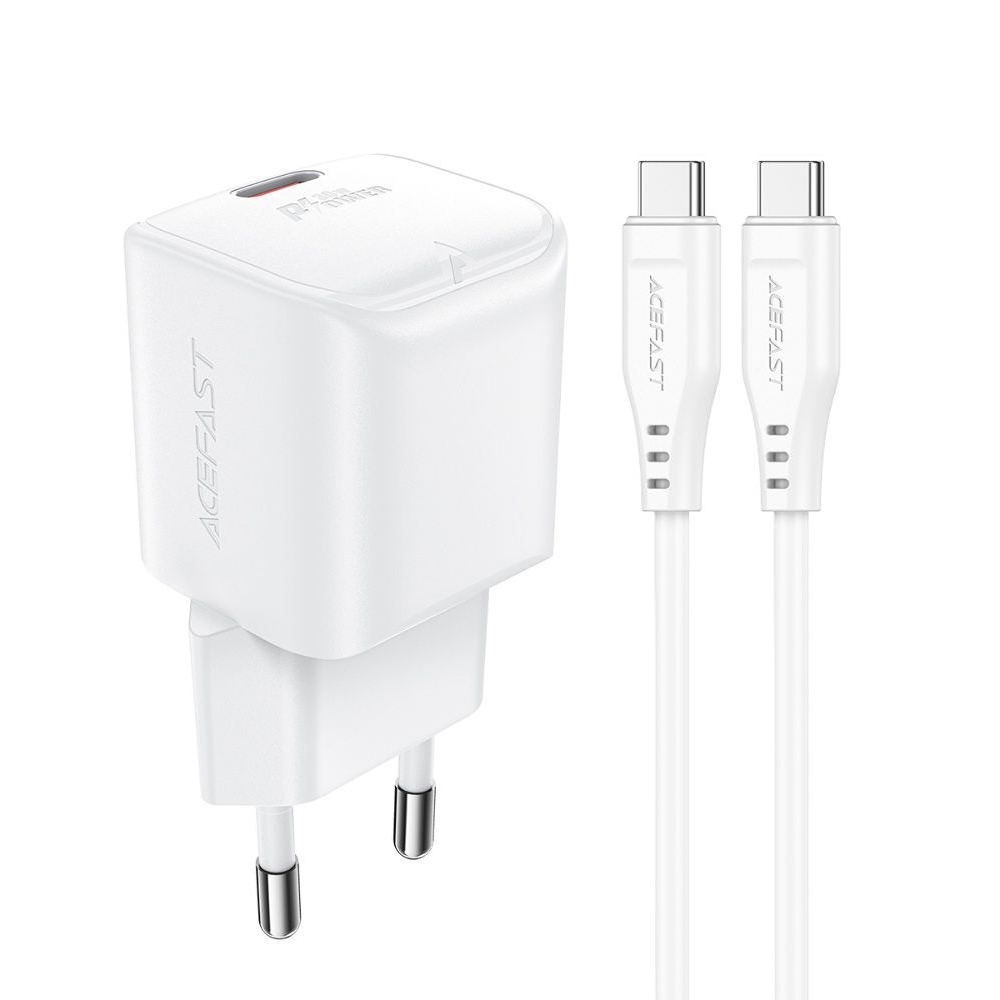Сетевое зарядное устройство Acefast A77 mini Type-C , Power Delivery (30 Вт), GaN, с кабелем Type-C на Type-C, белое