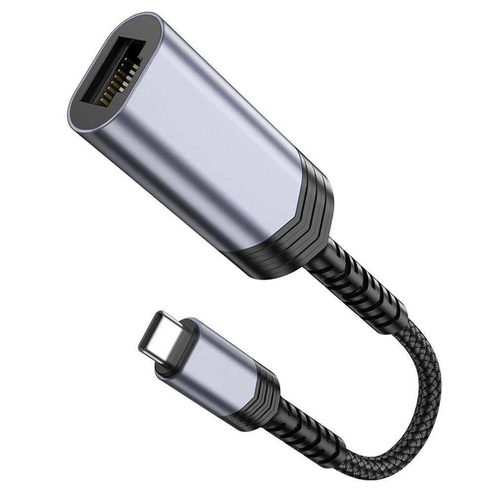 Адаптер переходник Hoco UA26 1000 Mbps Type-C to RJ45 metal, сірий