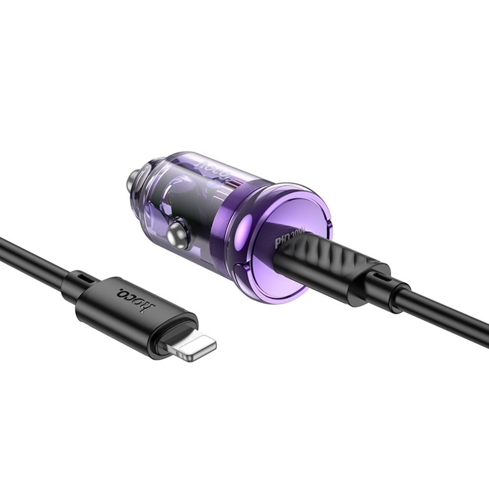 Автомобильний зарядний пристрій Hoco Z53 Type-C, Power Delivery (30 Вт), transparent purple + кабель Type-C на Lightning | зарядка, зарядное устройство