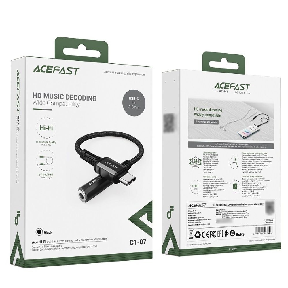 Кабель Acefast C1-07 Type-C to 3.5mm 0.18m, чорний
