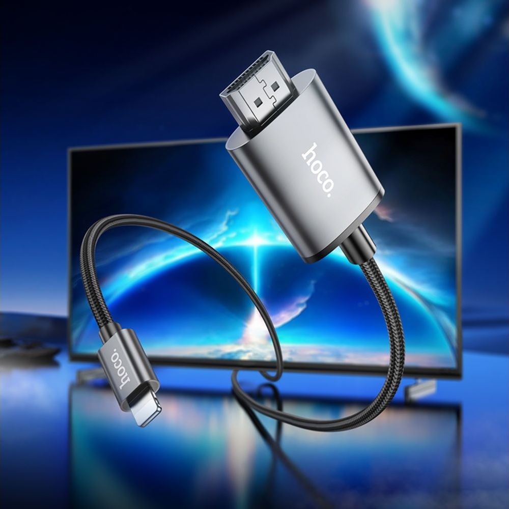 Кабель Hoco UA27 Lightning to HD TV 1m metal, сірий
