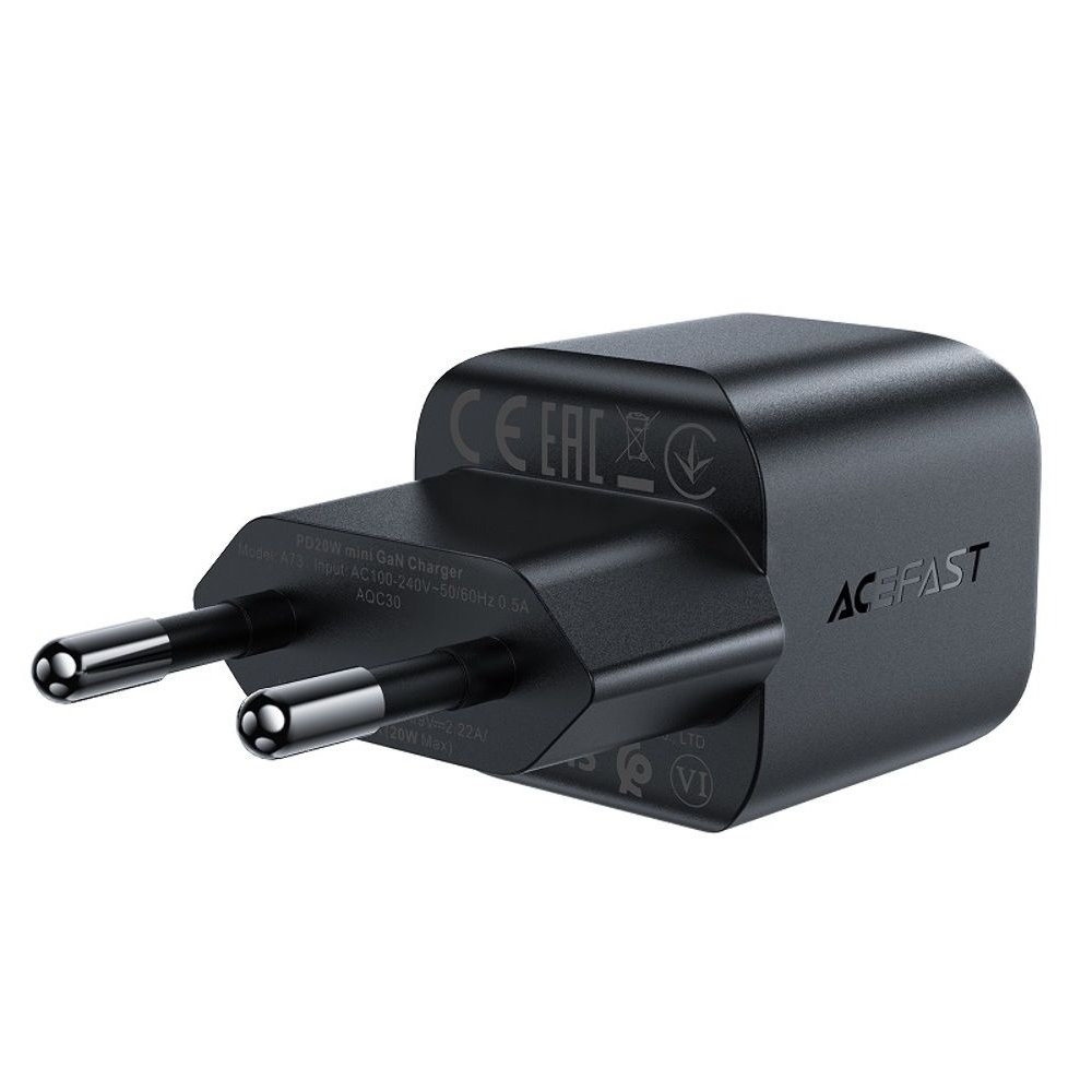 Сетевое зарядное устройство Acefast A73 mini Type-C, Power Delivery (20 Вт), GaN, черное