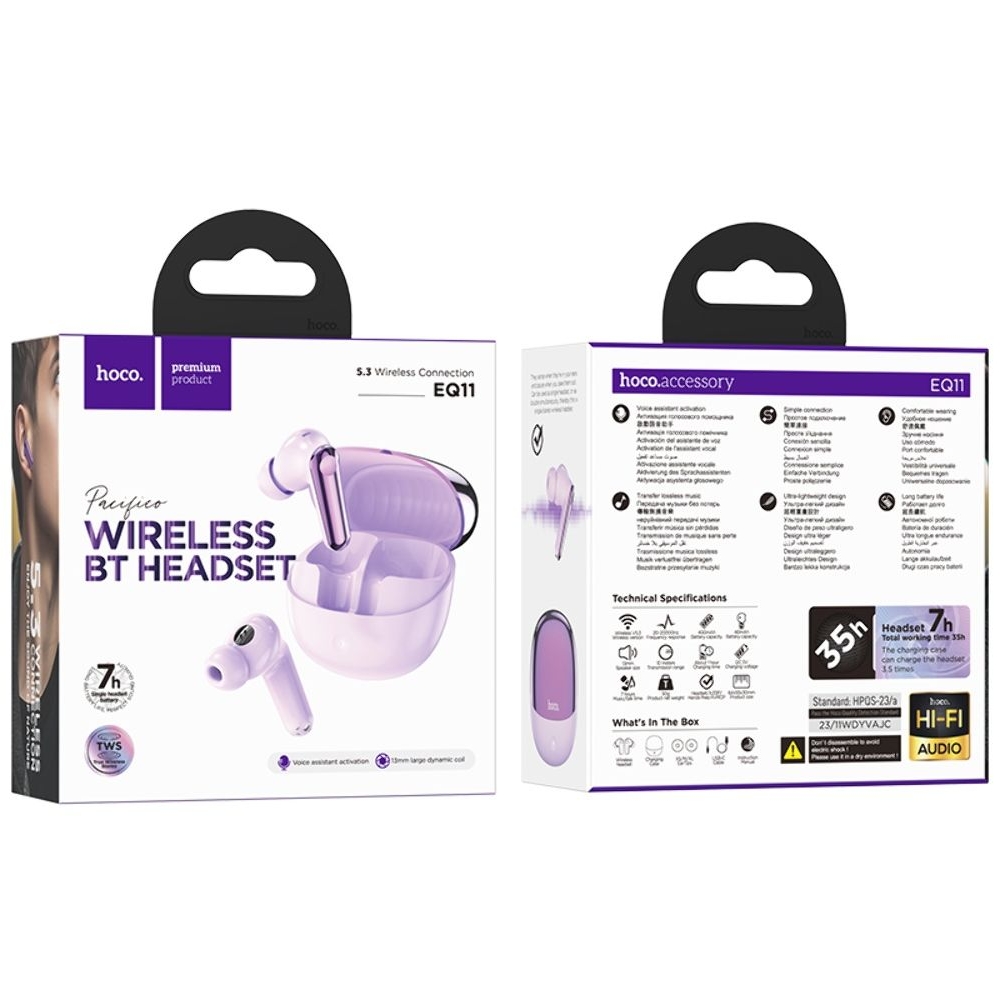 Наушники беспроводные вакуумные Hoco EQ11 TWS purple