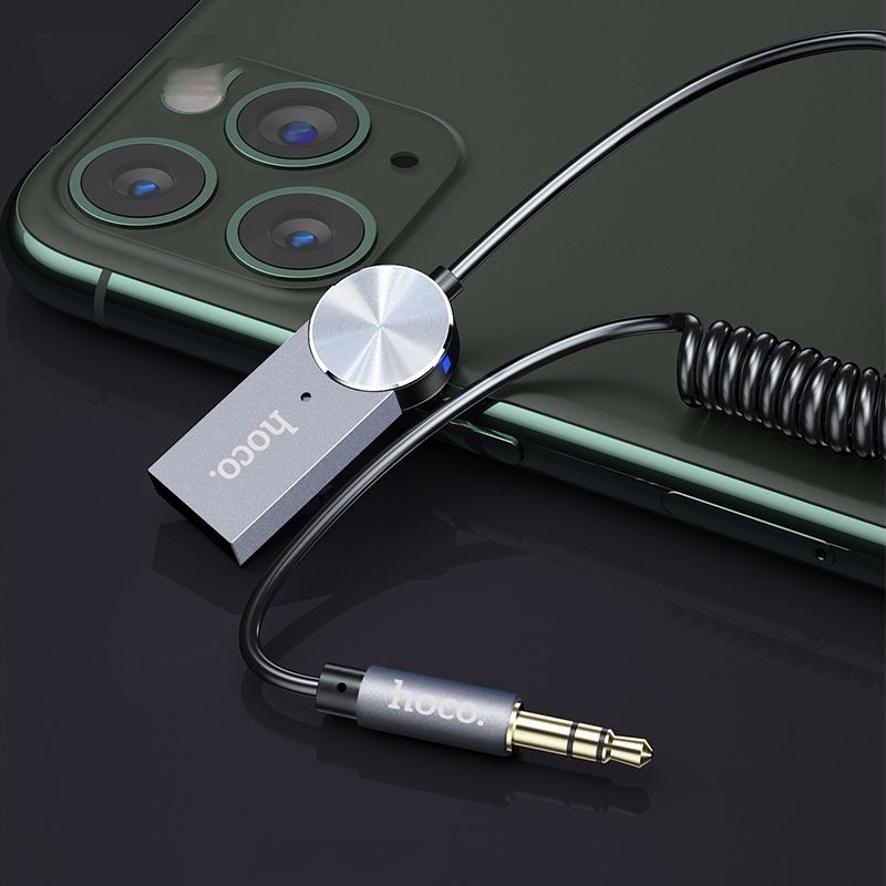 AUX кабель Hoco DUP02, Bluetooth to Jack 3.5 пружинный автомобильного аудиоресивера, чорний