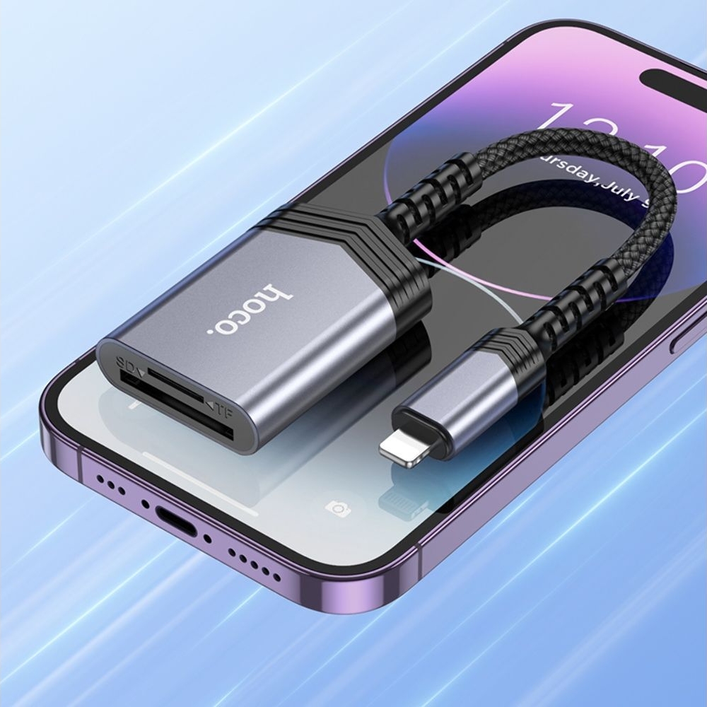 Адаптер переходник Hoco UA25 2в1 card reader Lightning серый