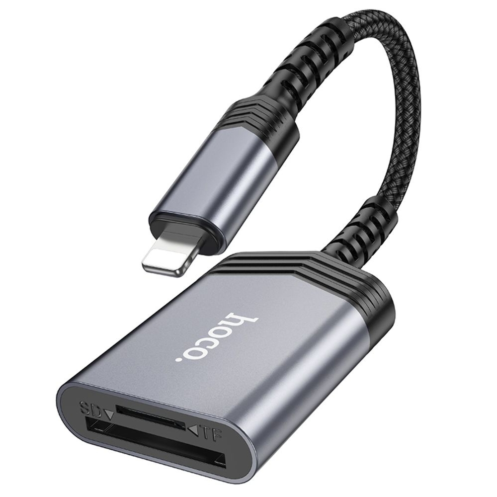 Адаптер переходник Hoco UA25 2в1 card reader Lightning серый