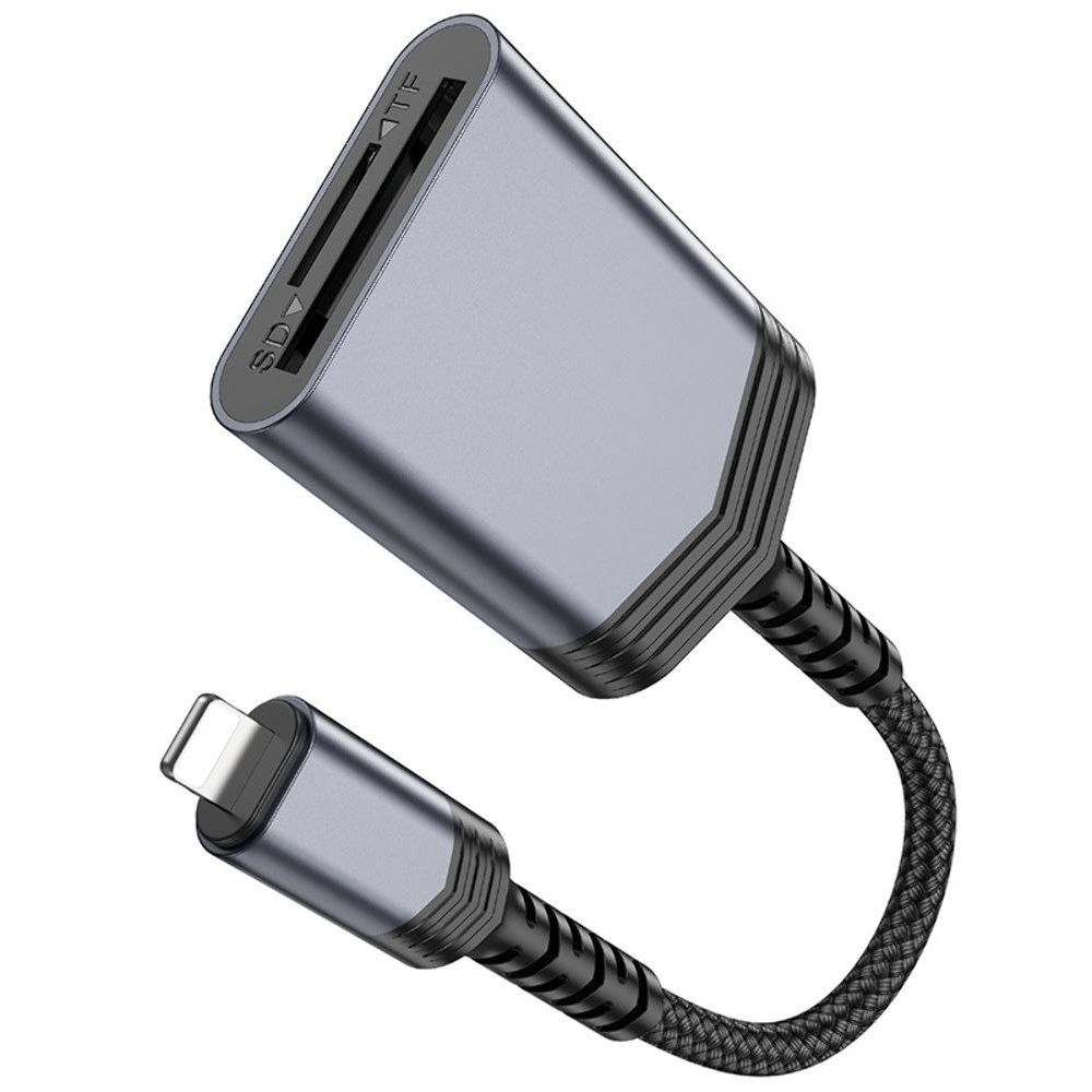Адаптер переходник Hoco UA25 2в1 card reader Lightning серый