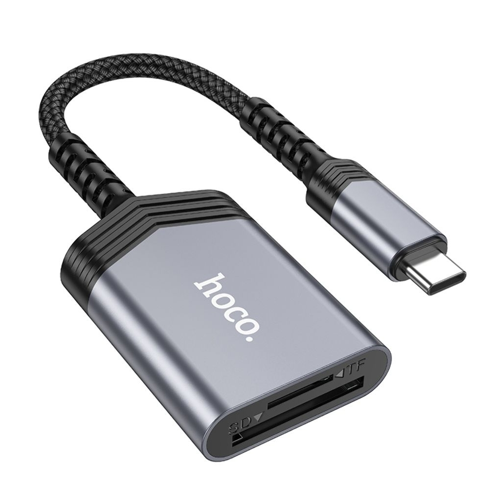 Адаптер переходник Hoco UA25 2в1 card reader Type-C серый