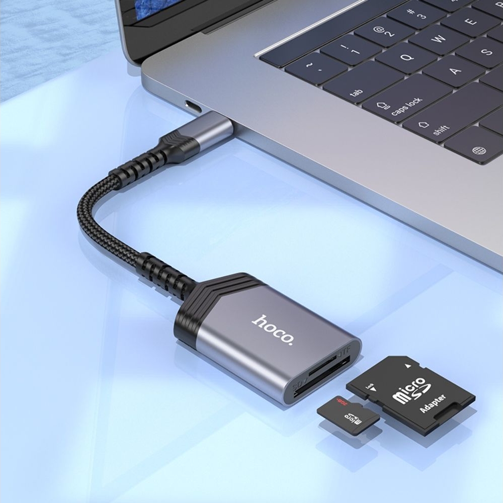 Адаптер переходник Hoco UA25 2в1 card reader Type-C серый