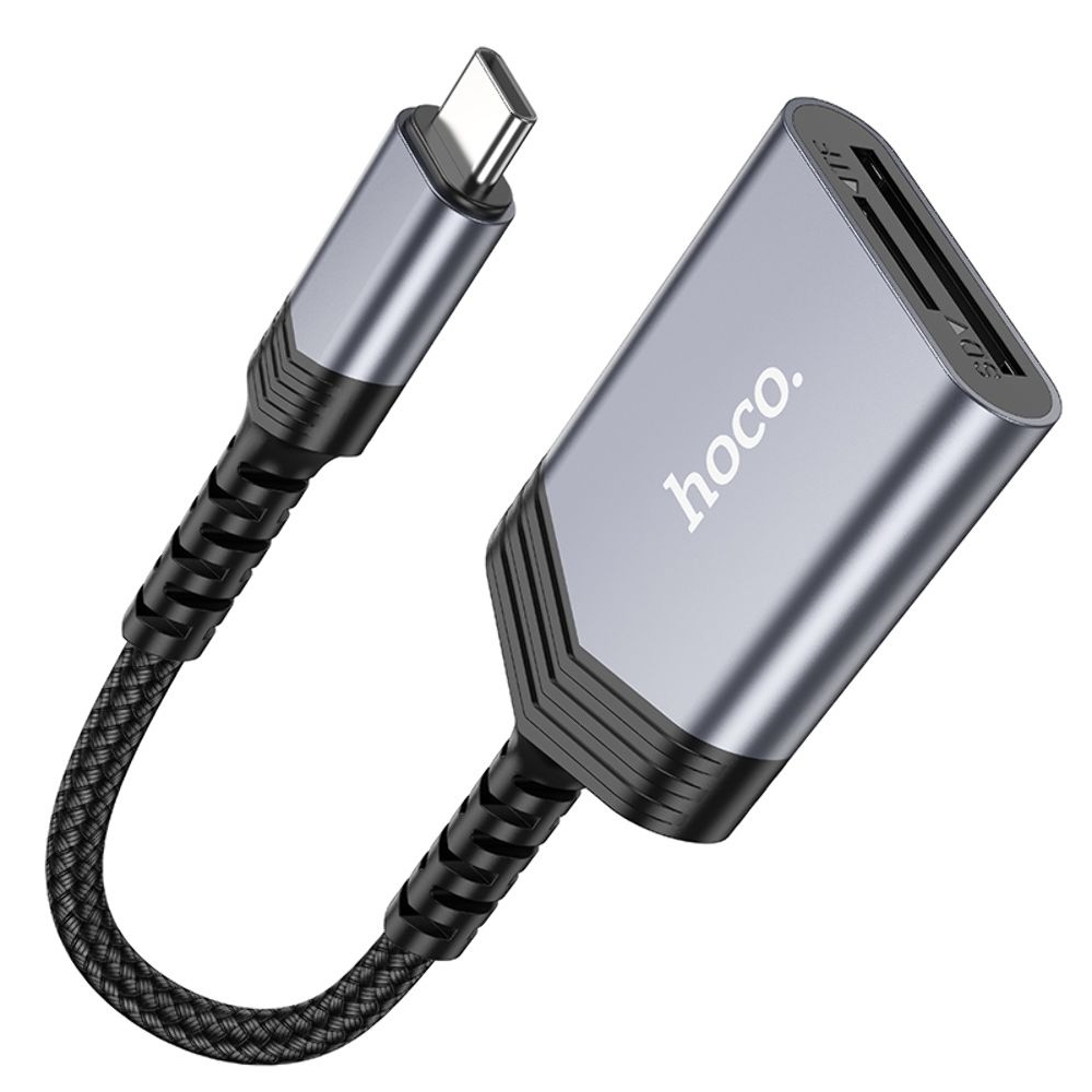 Адаптер переходник Hoco UA25 2в1 card reader Type-C серый