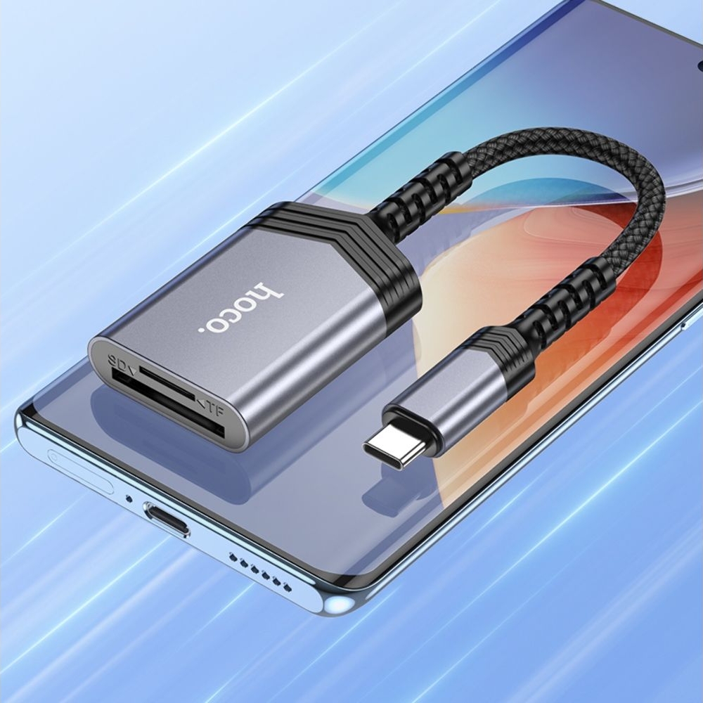 Адаптер переходник Hoco UA25 2в1 card reader Type-C серый
