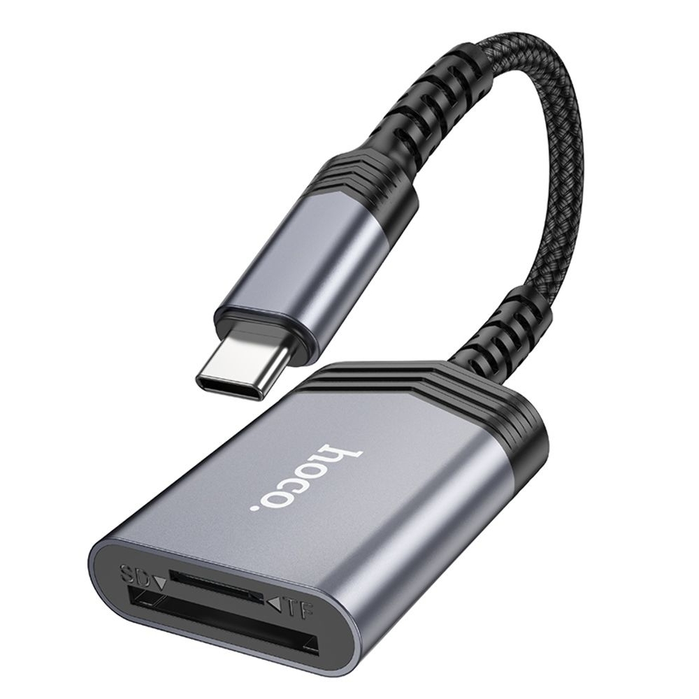 Адаптер переходник Hoco UA25 2в1 card reader Type-C серый
