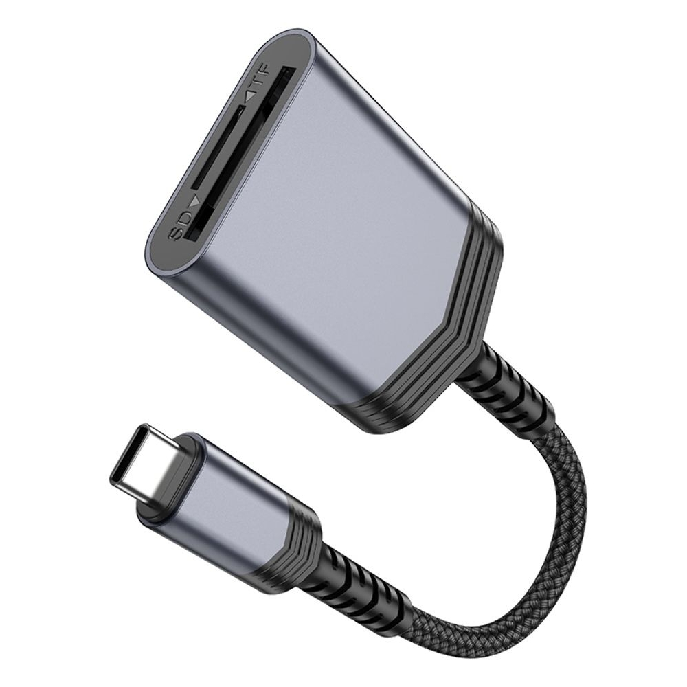 Адаптер переходник Hoco UA25 2в1 card reader Type-C серый