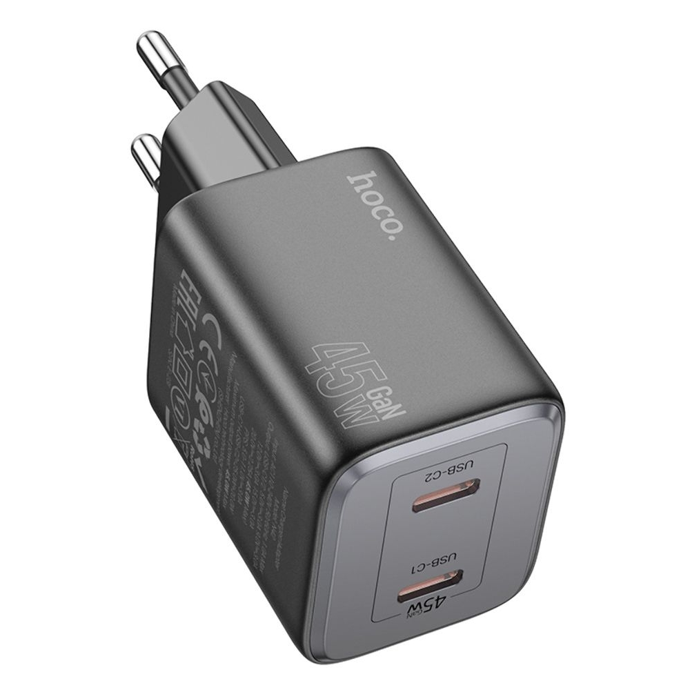 Сетевое зарядное устройство Hoco N42 2 Type-C Power Delivery (45 Вт), чорний