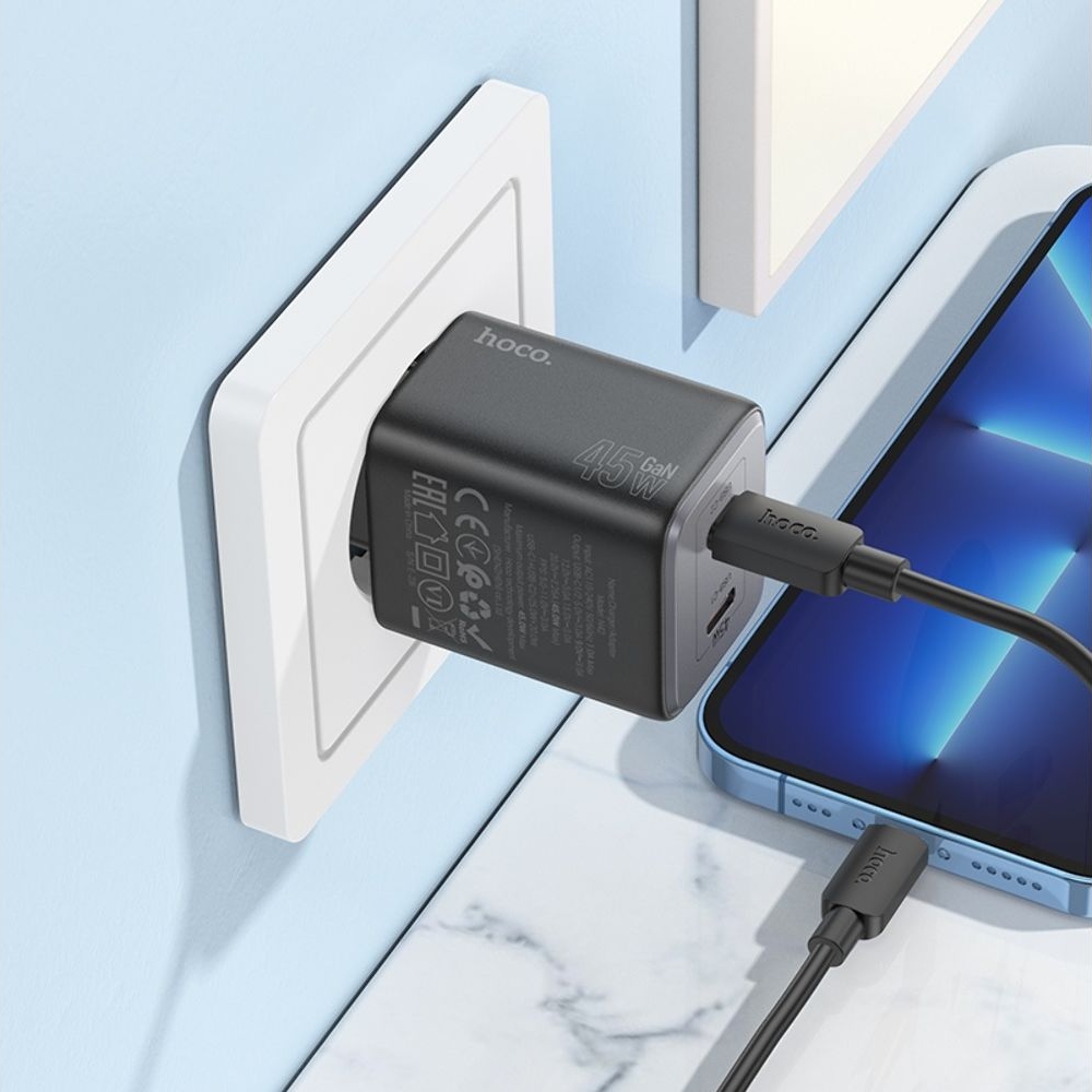 Сетевое зарядное устройство Hoco N42 2 Type-C Power Delivery (45 Вт), чорний