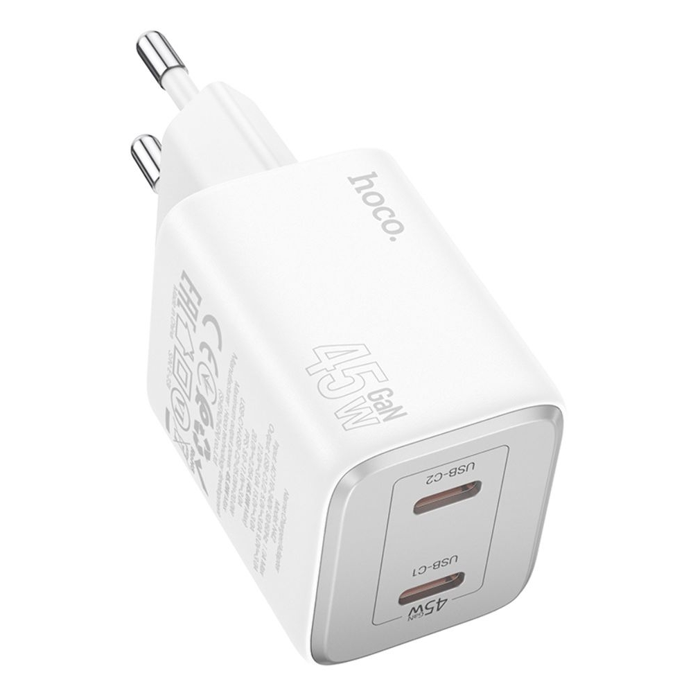 Сетевое зарядное устройство Hoco N42 2 Type-C Power Delivery (45 Вт), білий