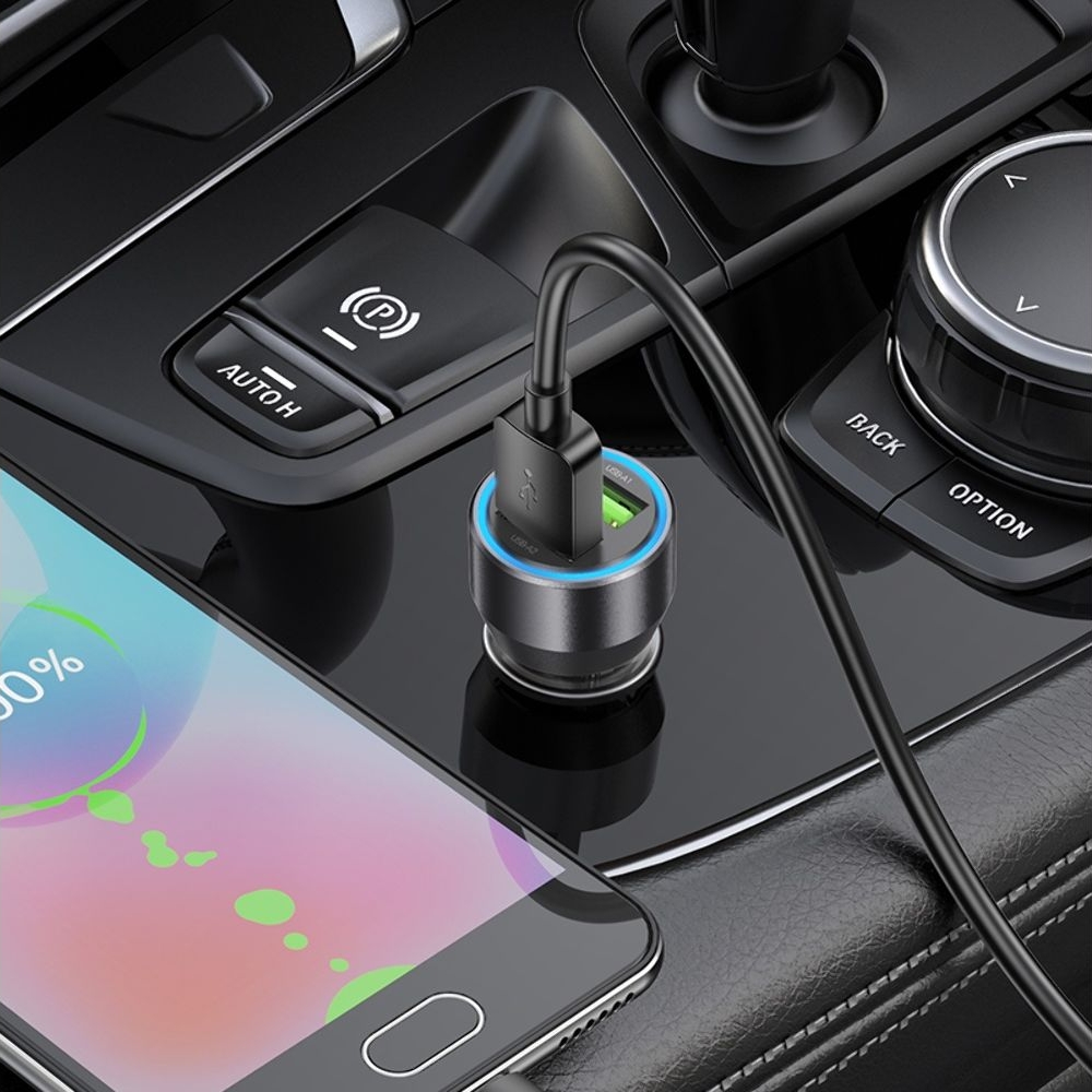 Автомобильний зарядний пристрій Hoco NZ12 2 USB, Quick Charge, 36W transparent, чорний + кабель USB to MicroUSB | зарядка, зарядное устройство