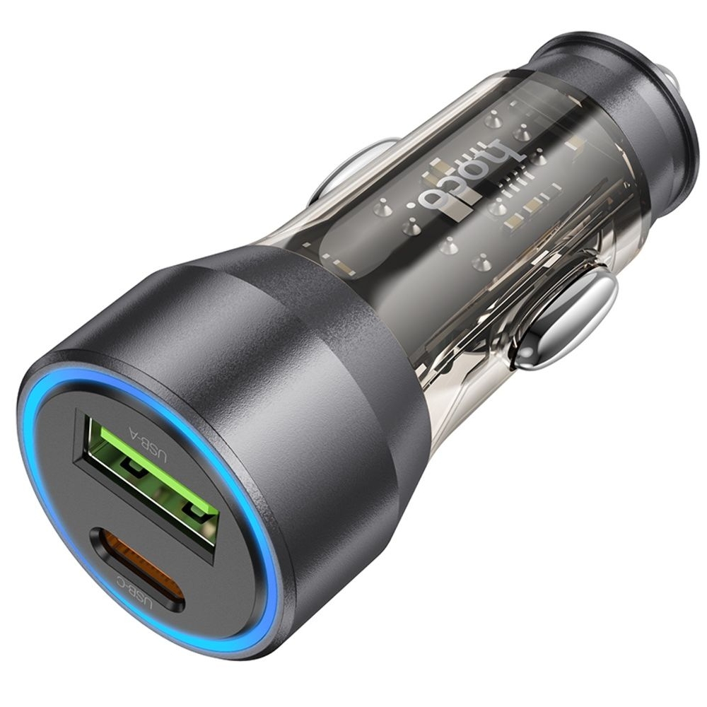 Автомобильний зарядний пристрій Hoco NZ12A USB/ Type-C PD 43W transparent, чорний | зарядка, зарядное устройство