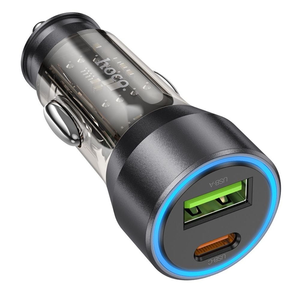 Автомобильний зарядний пристрій Hoco NZ12A USB/ Type-C PD 43W transparent, чорний | зарядка, зарядное устройство