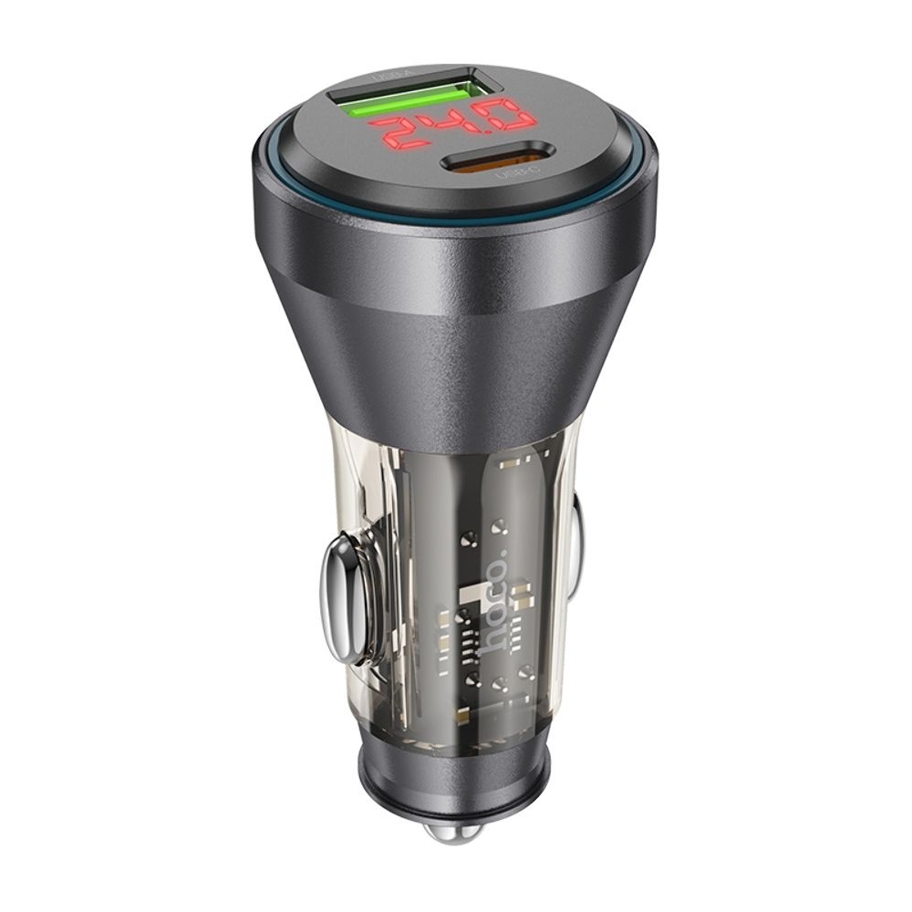 Автомобильний зарядний пристрій Hoco NZ12B USB/ Type-C PD 48W с дисплеем transparent, чорний | зарядка, зарядное устройство