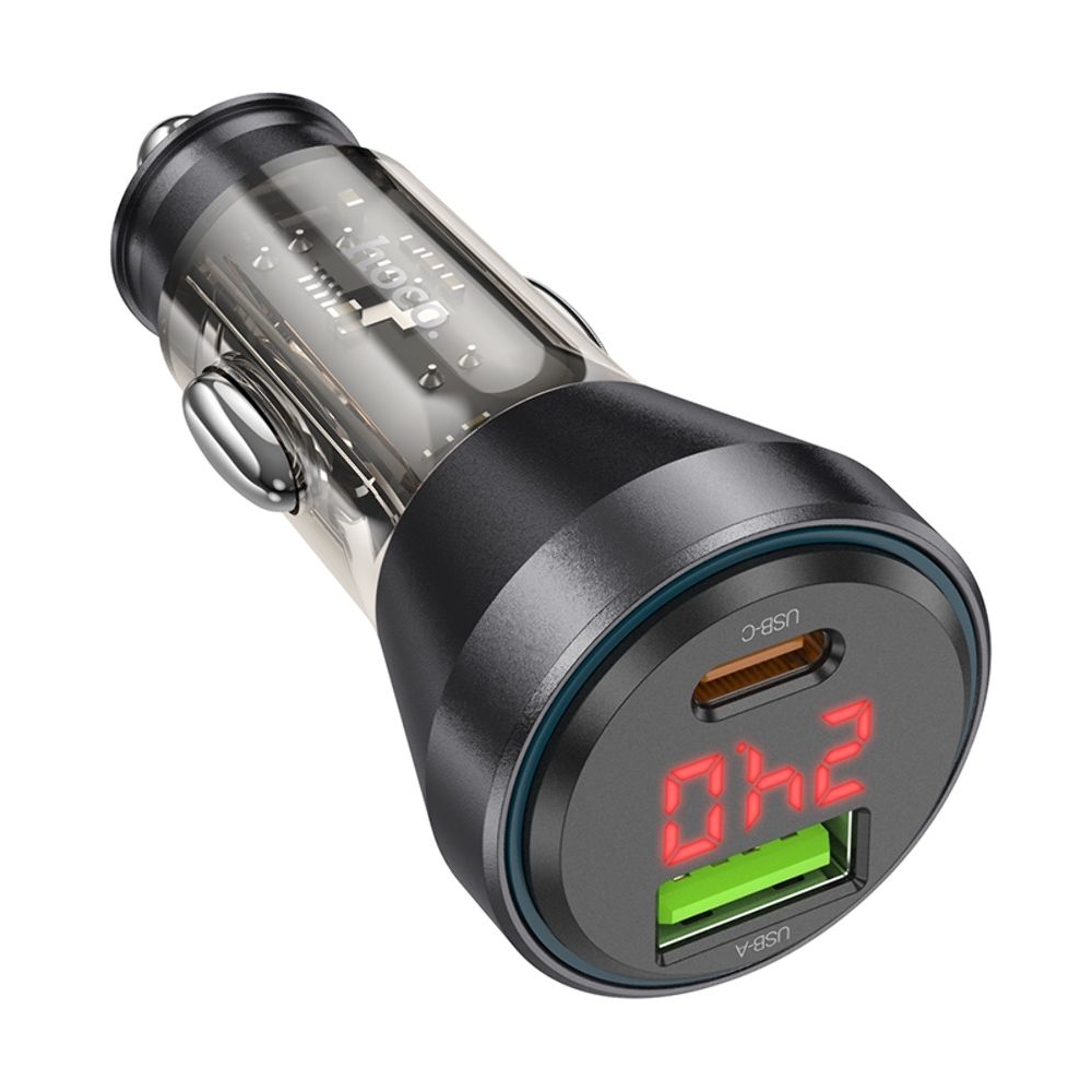 Автомобильний зарядний пристрій Hoco NZ12B USB/ Type-C PD 48W с дисплеем transparent, чорний | зарядка, зарядное устройство