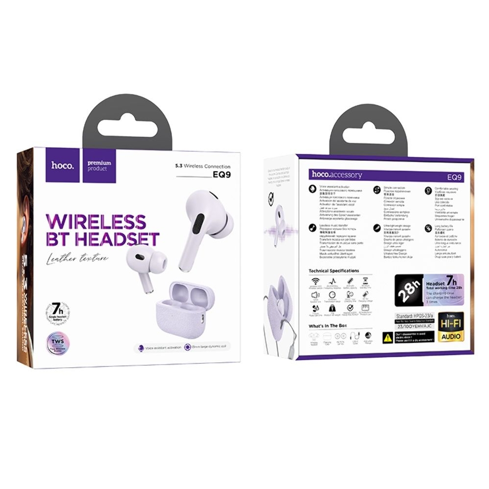 Наушники беспроводные вакуумные Hoco EQ9 TWS purple