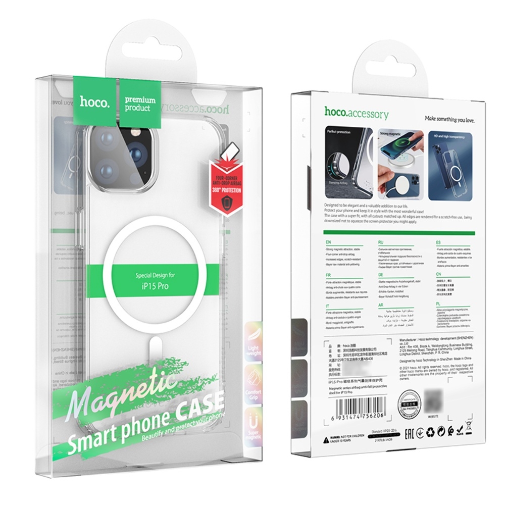 Чехол Hoco airbag anti-fall c Mag Safe для Apple iPhone 15 Pro прозрачный