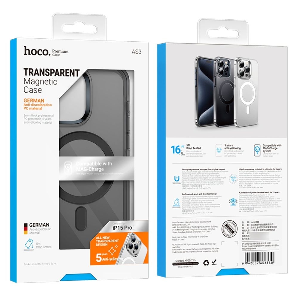 Чехол Hoco Amber AS3 c Mag Safe для Apple iPhone 15 Pro прозрачно-, чорний