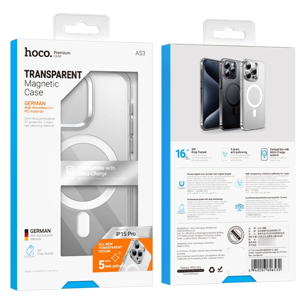 Чехол Hoco Amber AS3 c Mag Safe для Apple iPhone 15 Pro прозрачный