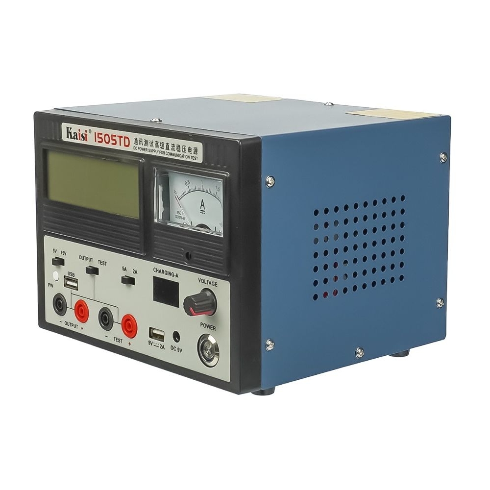 Блок питания Kaisi 1505TD 15V, 5A, цифровая/аналоговая индикация, автовосстановление после КЗ, тестер, USB 5V/2A, DC 9V