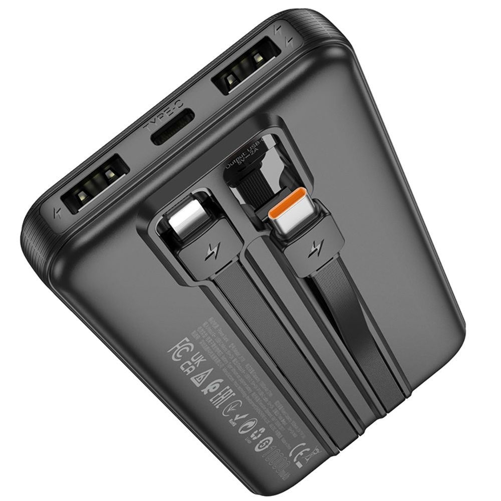 Power bank Hoco J118, 10000 mAh, с кабелями 2 в 1 Type-C, Lightning, чорний