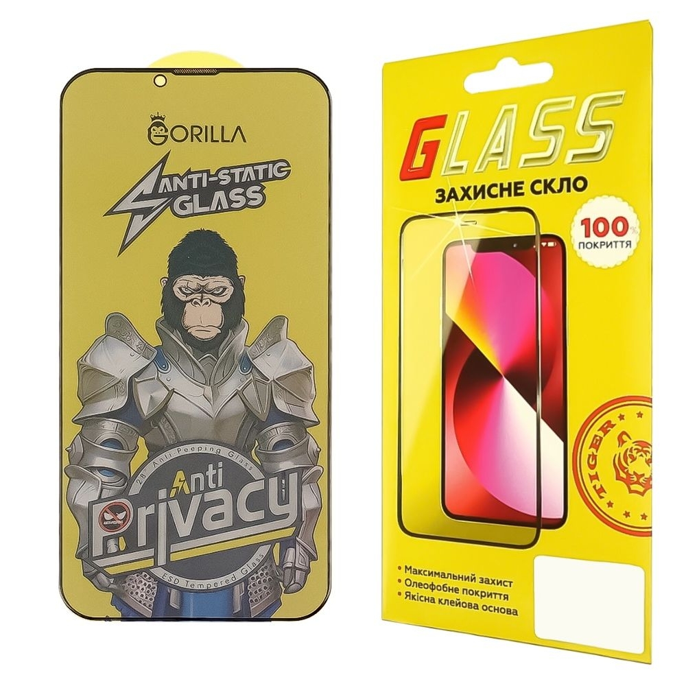 Закаленное защитное стекло Apple iPhone 13 Pro Max/ 14 Plus Full Glue Anti-Static Privacy (0.3 мм, черное)
