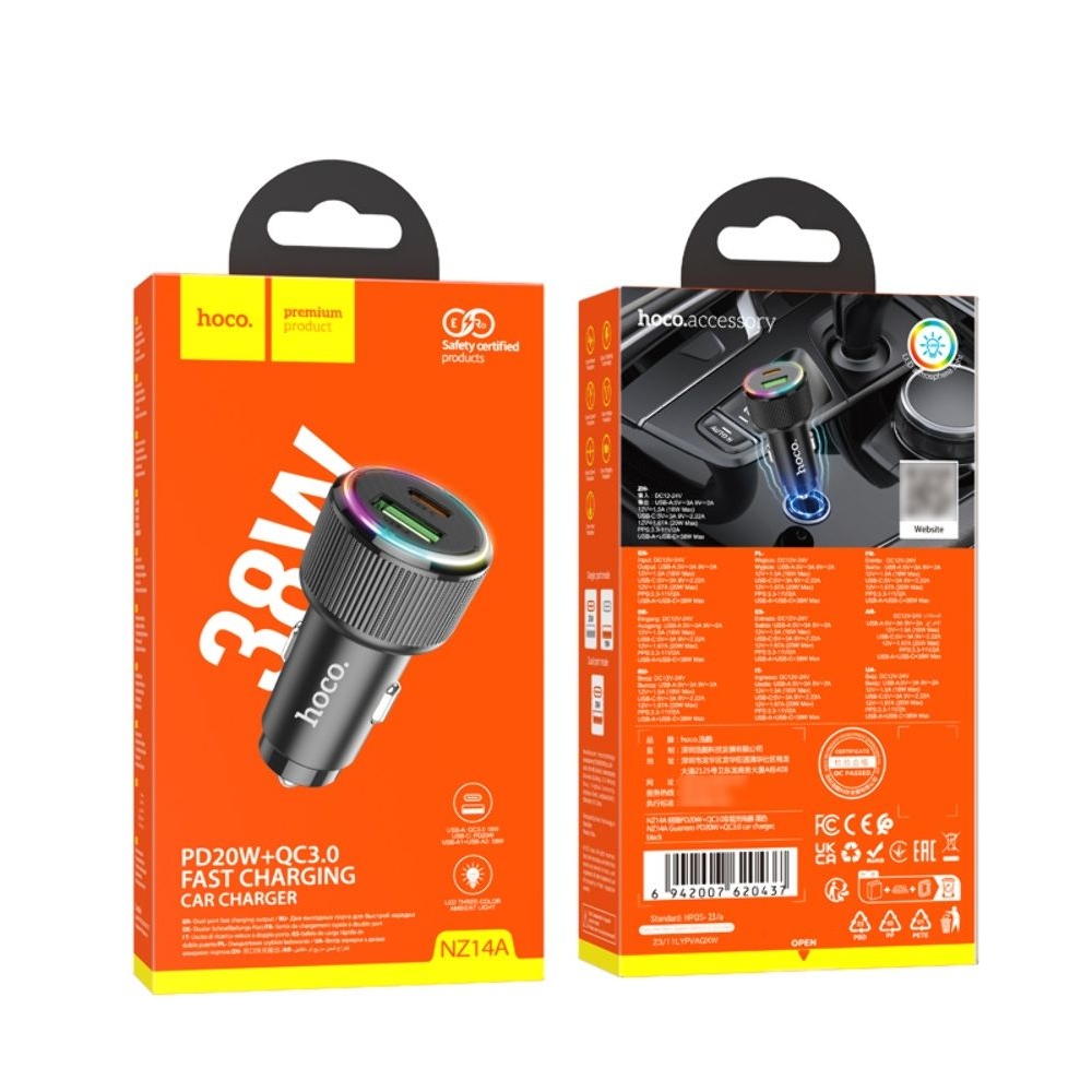 Автомобильний зарядний пристрій Hoco NZ14A USB/ Type-C PD QC black | зарядка, зарядное устройство