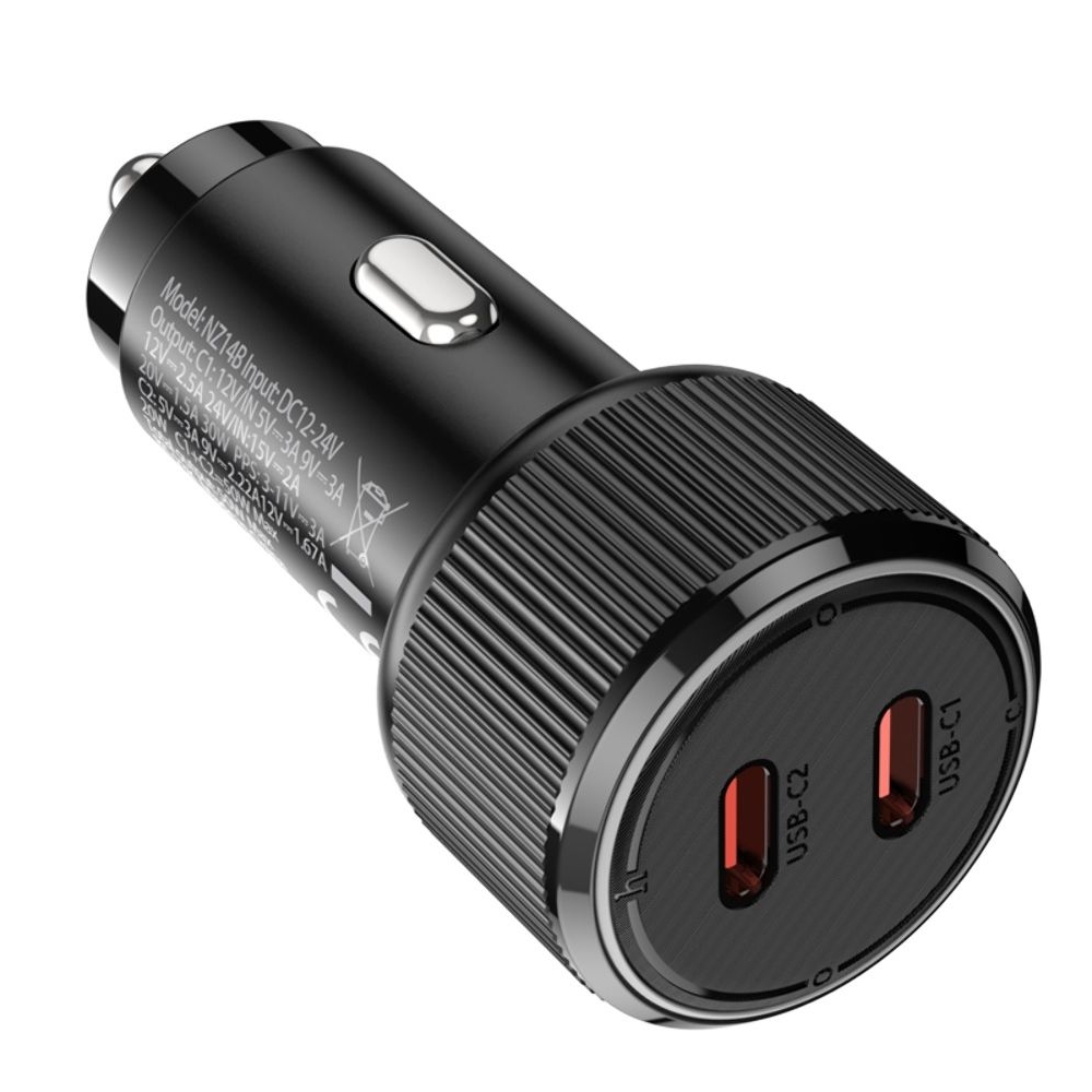 Автомобильний зарядний пристрій Hoco NZ14B 2 Type-C PD 50W black | зарядка, зарядное устройство